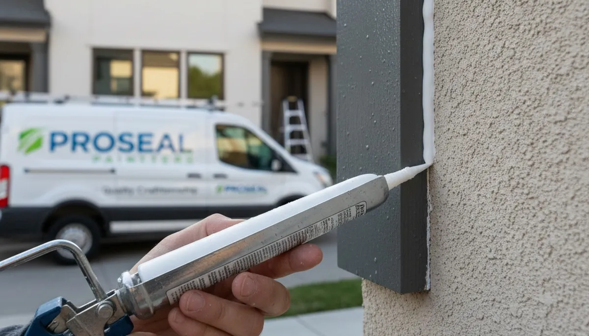 Professional caulking and sealing on house exterior in Mountain View, CA by expert painters
