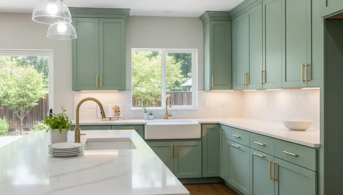 Refinished kitchen cabinets with smooth modern finish by house painters in Mountain View, CA