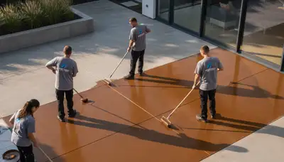 Professional concrete staining on residential patio in Mountain View, CA by expert house painters