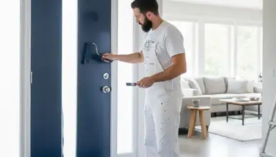 Professional door painting service in Mountain View, CA by expert house painters refreshes entryway finish
