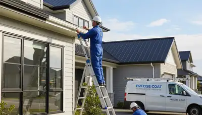 Professional gutter painting on residential home exterior in Mountain View, CA by expert painters