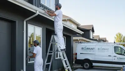 Professional gutter painting on suburban home in Mountain View, CA by expert house painters