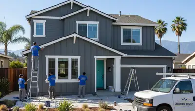 Professional house painters finishing exterior home project in Mountain View, CA