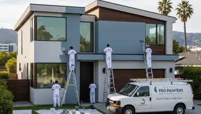 Professional house painters finishing exterior home in Mountain View, CA