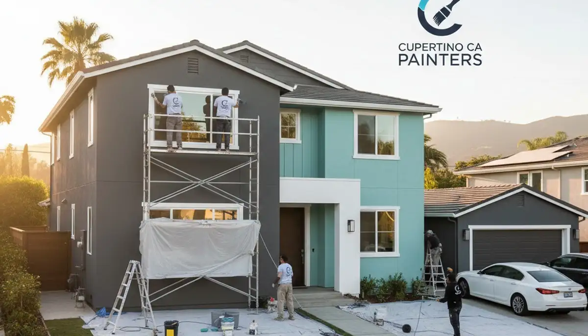 Professional house painters working on residential exterior in Mountain View, CA