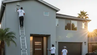 Professional house painters working on exterior home in Mountain View, CA