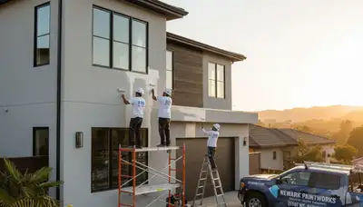 Professional house painters in Mountain View CA applying fresh exterior paint to a residential home