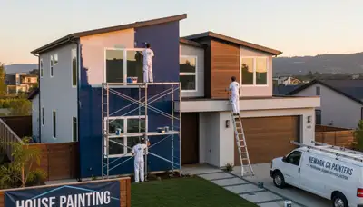 Professional house painters working on exterior home repaint in Mountain View, CA