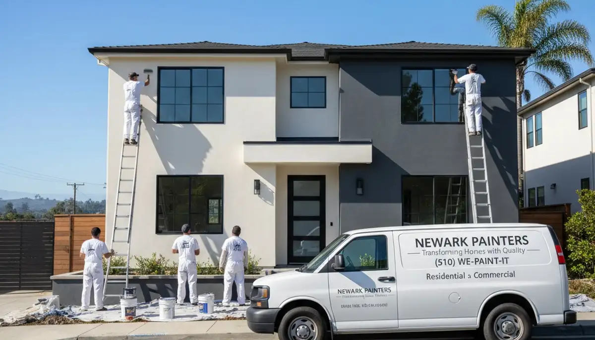 Professional house painters working on exterior home repaint in Mountain View, CA