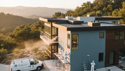 Professional house painters applying exterior paint on home in Mountain View, CA