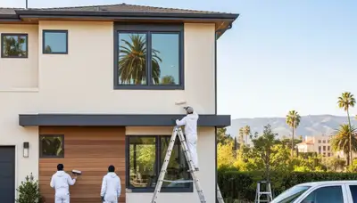 Professional house painters finishing exterior home in Mountain View, CA