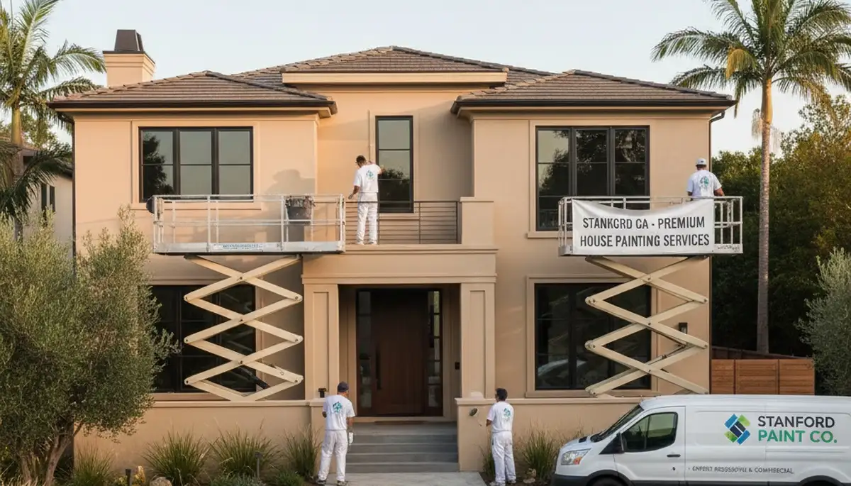 Professional house painters working on exterior home repaint in Mountain View, CA