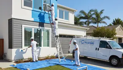Professional house painters finishing exterior home in Mountain View, CA
