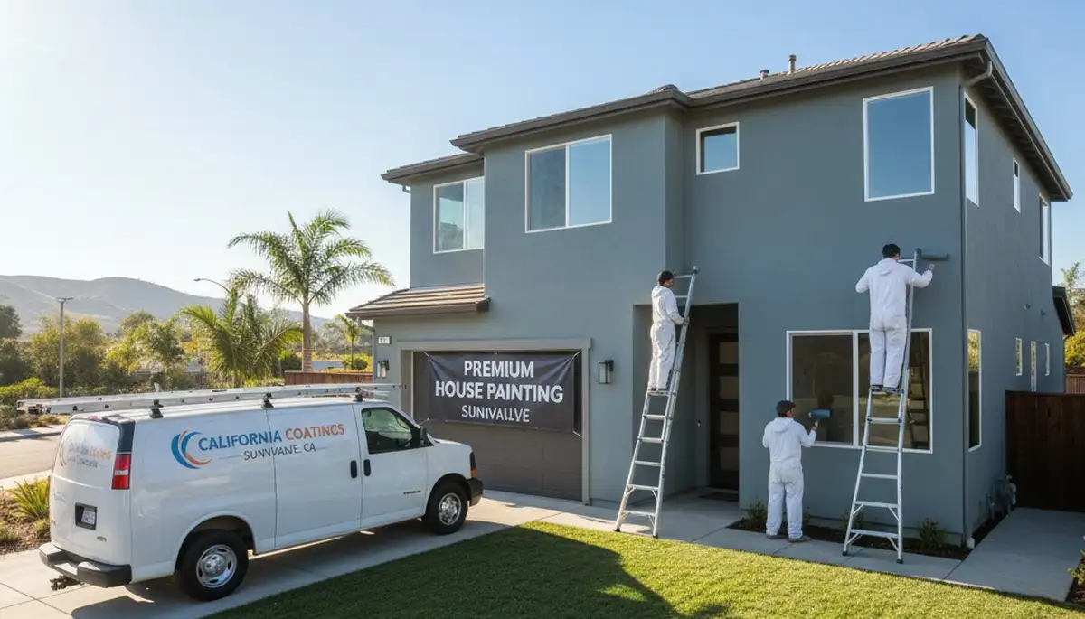 Professional house painters working on residential exterior in Mountain View, CA