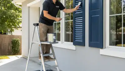 Professional shutter painters restoring home exterior in Mountain View, CA with durable paint finish
