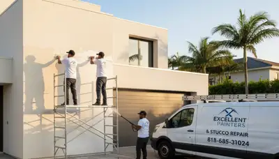 Professional stucco repair on Bay Area home exterior in Mountain View, CA by expert house painters