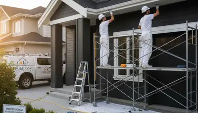 Professional trim and fascia painting on a Mountain View, CA home exterior by expert painters