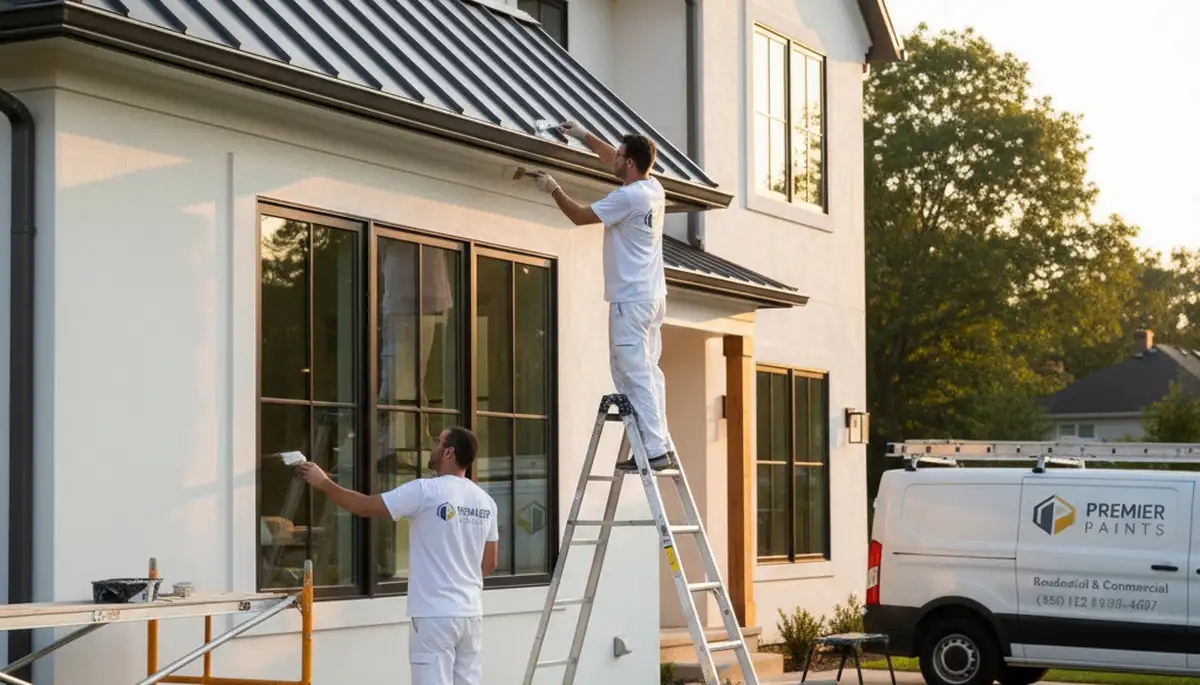 Professional trim and fascia painting on a Mountain View CA home exterior by expert painters